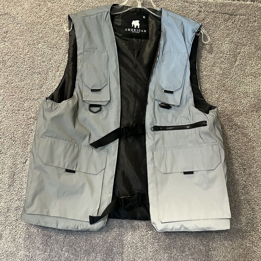 American Stitch Men’s M Utility Vest Gray Multi Pocket Techwear Gorpcore